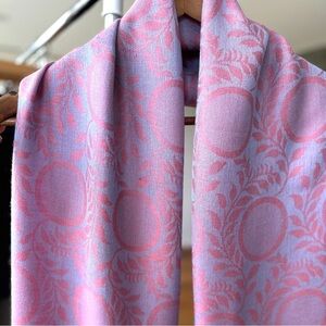 Elegant Pink and Blue Fringed Scarf